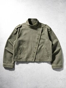 ROMWE MEN Men's Long Sleeve Single-Breasted Casual Versatile Denim Jacket - Army Green - View 2