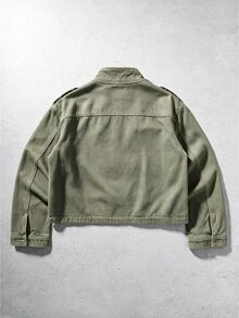 ROMWE MEN Men's Long Sleeve Single-Breasted Casual Versatile Denim Jacket - Army Green - View 4
