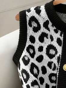 Selianne Chic Leopard Print Round Neck Women Knitted Cardigan Vest Top - Multicolor - View 5