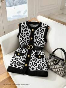 Selianne Chic Leopard Print Round Neck Women Knitted Cardigan Vest Top - Multicolor - View 3