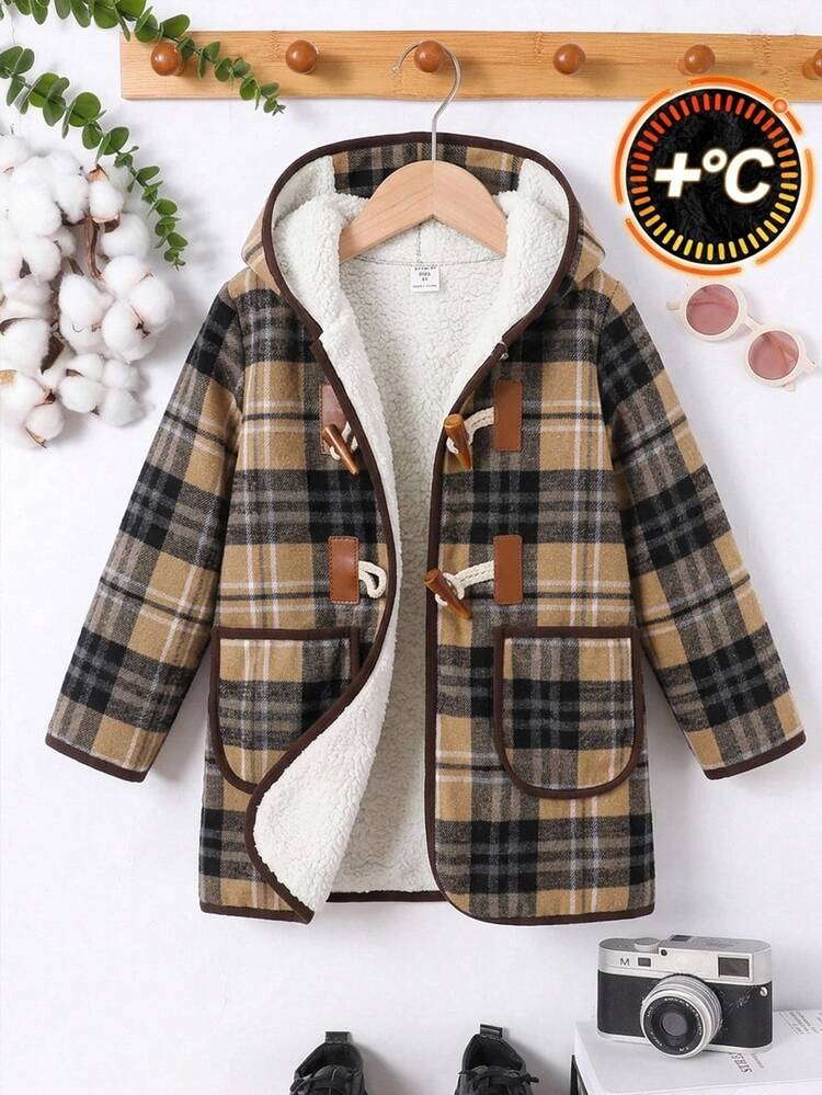SHEIN Kids Young Boys Casual Comfortable Versatile Thermal Lined Hooded Lapel Autumn Overcoat Thick Brushed Warm For Winter - Multicolor - View 1