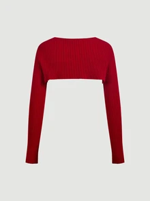 SHEIN MOD Bộ 2 món váy midi ôm sát dệt kim gân màu đỏ thanh lịch và áo cardigan dáng ngắn cho nữ, Năm mới, Sang trọng, Du lịch - Đỏ - Xem 7