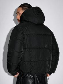 ROMWE MEN Street Life Men's Streetwear Loose Padded Coat - Black - View 5