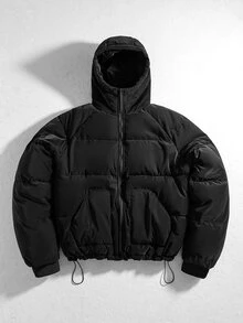 ROMWE MEN Street Life Men's Streetwear Loose Padded Coat - Black - View 2