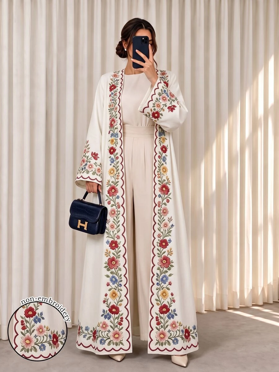 SHEIN Najma Women's Floral Print Casual Gathering & Travel Abaya - Multicolor - View 1