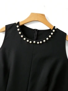 Formidée Setelan 2 Potong Wanita Ukuran Besar, Jaket Leher V Berhiaskan Mutiara dan Gaun Maxi Leher Bulat Elegan Warna Hitam dan Putih untuk Musim Gugur dan Musim Dingin, Cocok untuk Kerja, Pesta, dan Acara Santai - Hitam dan Putih - View 10