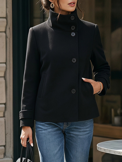 Editum Women's Solid Color Funnel Neck Wool Blend Coat