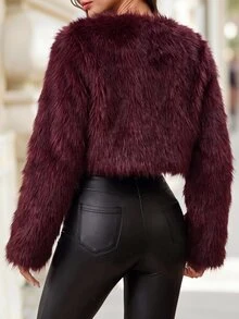 Editum Women's Solid Color Fashion Versatile Winter Faux Fur Coat - Red - View 8