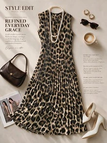 GlowEve CURVE Plus Size Vintage Leopard Print Pleated Dress - Multicolor - View 1