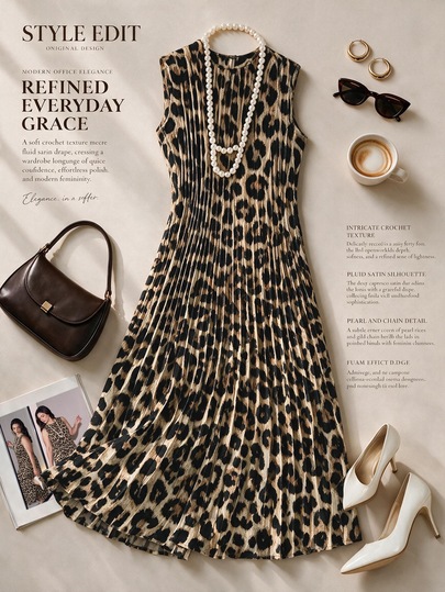 GlowEve CURVE Vestido plisado con estampado de leopardo de talla grande