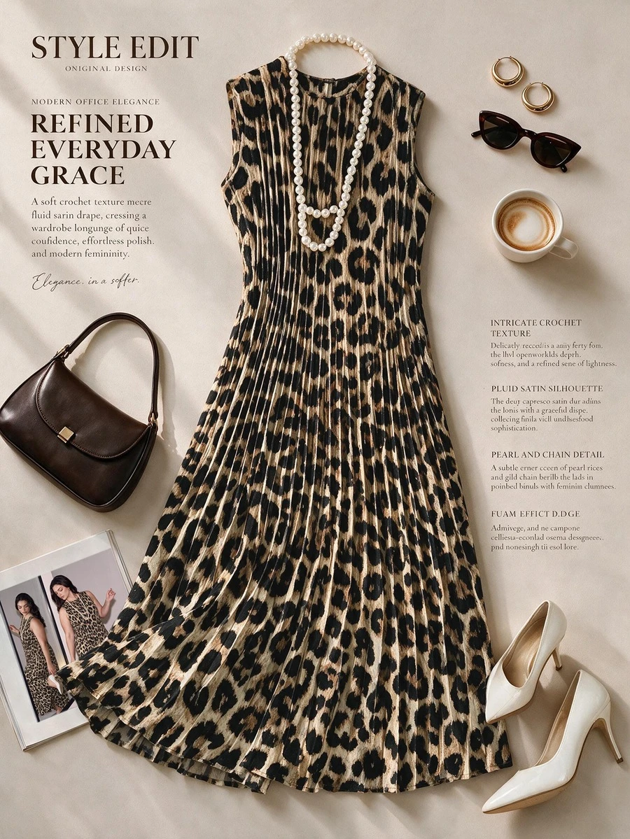 GlowEve CURVE Plus Size Vintage Leopard Print Pleated Dress - Multicolor - View 1