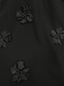 Formidée Plus Size Women's Solid Color Elegant 3D Floral Decor Dual Pocket Fashionable Versatile A-Line Skirt Fall - Black - View 6