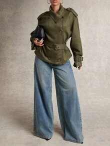 Silquee Jaket Suede Seri Elegant untuk Wanita - Hijau - View 7