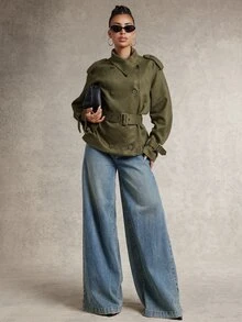 Silquee Jaket Suede Seri Elegant untuk Wanita - Hijau - View 5