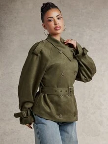 Silquee Jaket Suede Seri Elegant untuk Wanita - Hijau - View 9