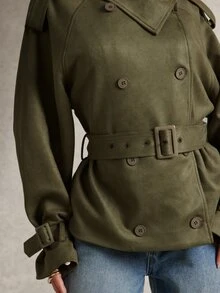 Silquee Jaket Suede Seri Elegant untuk Wanita - Hijau - View 10