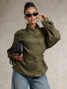 Silquee Jaket Suede Seri Elegant untuk Wanita - Hijau - View 6