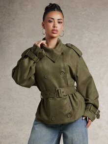 Silquee Jaket Suede Seri Elegant untuk Wanita - Hijau - View 8