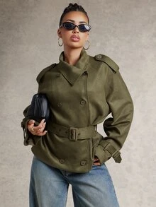 Silquee Jaket Suede Seri Elegant untuk Wanita - Hijau - View 3