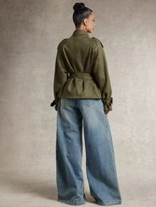 Silquee Jaket Suede Seri Elegant untuk Wanita - Hijau - View 4