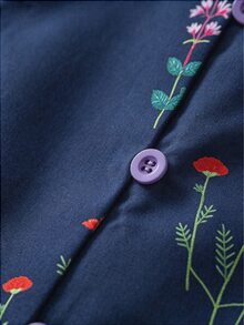 Selianne Spring/Summer New French Sweet Ditsy Floral Frill Trim Sleeveless Blouse Elegant Cottage Core Vintage Vest Top Picnic Day Party Navy Blue Floral - Navy Blue - View 4