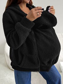 SHEIN 冬季孕婦純色休閒寬鬆大廓形日常居家旅行穿著 3合1外套 秋季黑色 - 黑色 - 查看 5