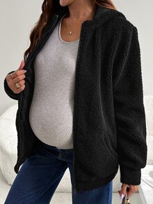 SHEIN 冬季孕婦純色休閒寬鬆大廓形日常居家旅行穿著 3合1外套 秋季黑色 - 黑色 - 查看 4