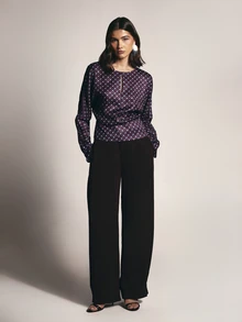 KSTM Geometric Diamond Print Satin Blouse With Boat Neckline Batwing Long Sleeves And Elasticated Waist Fall Winter Party Top - Multicolor - View 3