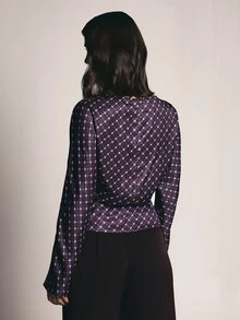 KSTM Geometric Diamond Print Satin Blouse With Boat Neckline Batwing Long Sleeves And Elasticated Waist Fall Winter Party Top - Multicolor - View 2