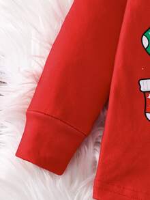 SHEIN 小男孩聖誕雪人圖案針織柔軟圓領長袖套頭上衣，彈性腰格紋長褲，緊身長袖褲，2件式居家服套裝，適合秋冬、聖誕節、新年 - 紅色 - 查看 7
