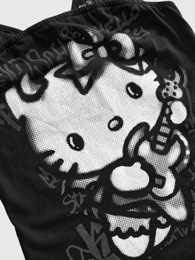 HELLO KITTY AND FRIENDS | ROMWE كاميسول نسائي موضة 2 في 1 بحمالات رفيعة وتطريز دانتيل مرقع - الأسود - مشاهدة 4