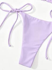 Swim Basics Solid Color Sexy Lace-Up Bikini Two-Piece Women's Swimwear Set Beachwear - Lilac Purple - View 5