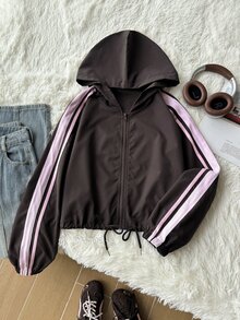 Comfortcana Plus Size All-Season Lightweight Vintage Casual Baggy Polka Dot Hooded Trench Coat Thin Jacket Work Office Brown Autumn Fall - Brown - View 4