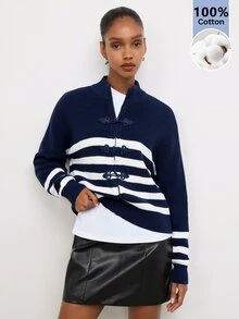 Maija Women's Colorblock Casual Versatile Daily Wear Knit Top - Navy Blue - View 4