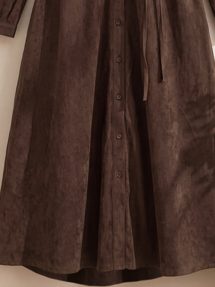 Rusticease Women's Vintage Casual Elegant Waist Tie Button Front Midi Dress Thanksgiving Office Tea Party Dark Brown Fall - Multicolor - View 4