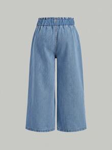 SHEIN 3pcs/Set Young Girl' Navy, Mid-Blue, Light Blue Loose Fit Denim Pants - Multicolor - View 8
