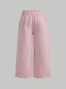 SHEIN 3pcs/Set Young Girl' Navy, Mid-Blue, Light Blue Loose Fit Denim Pants - Multicolor - View 3