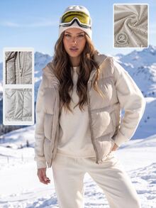 SHEIN BASICS Women's Solid Color Casual Versatile Winter Padded Vest - Khaki - View 2