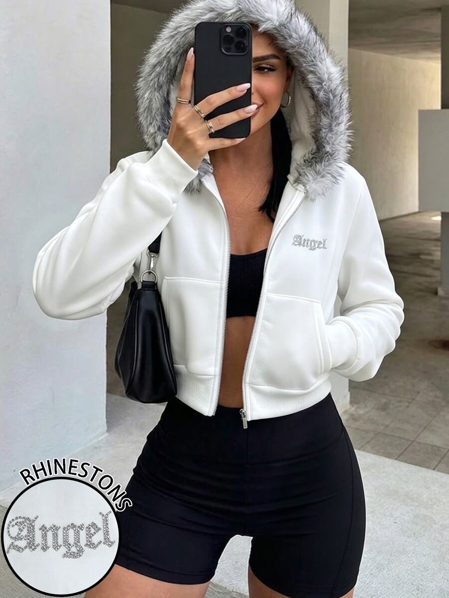 Rovax Women's Letter Pattern Casual Daily Plush Patchwork Sweatshirt - White - View 1