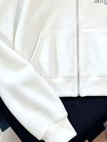 Rovax Women's Letter Pattern Casual Daily Plush Patchwork Sweatshirt - White - View 4