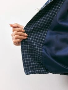 Maija Women's Plaid Side Stripe Button Front Casual Regular Fit Jacket - Navy Blue - View 8