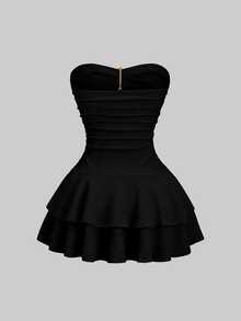 Sweetra Women's Elegant Strapless Double-Layer Mini Dress - Black - View 2