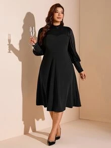 Comfylo Plus Size Women's Solid Color Casual Party & Travel Dress Fall - Black - View 3