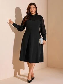 Comfylo Plus Size Women's Solid Color Casual Party & Travel Dress Fall - Black - View 5