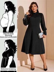 Comfylo Plus Size Women's Solid Color Casual Party & Travel Dress Fall - Black - View 2