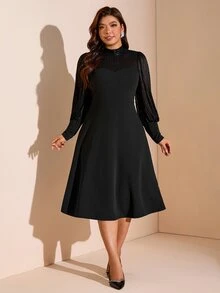 Comfylo Plus Size Women's Solid Color Casual Party & Travel Dress Fall - Black - View 4