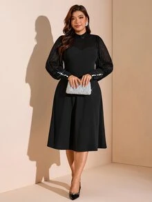 Comfylo Plus Size Women's Solid Color Casual Party & Travel Dress Fall - Black - View 6