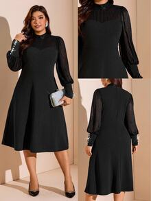 Comfylo Plus Size Women's Solid Color Casual Party & Travel Dress Fall - Black - View 1