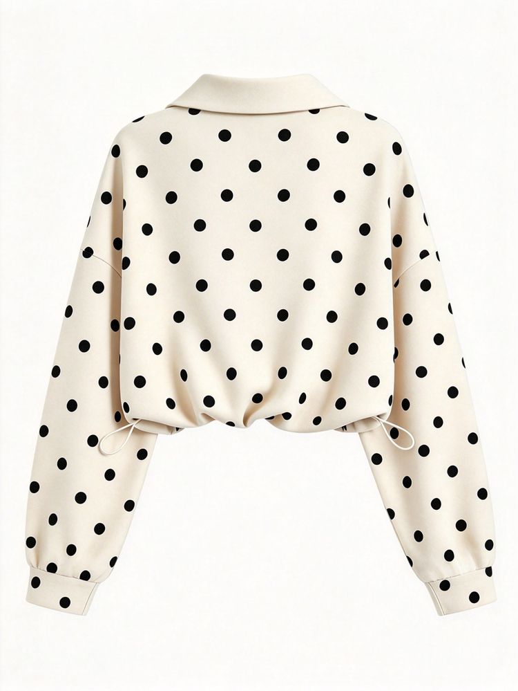 Dekonique Dekonique Sweatshirt Berkerah Wanita, Pakaian Wanita, Atasan Wanita, Sedang Tren, Atasan Modis, Atasan Musim Gugur dan Musim Dingin, Sweatshirt Pendek dengan Tali Serut, Ins, Y2k, Polka Dot - MultiWarna - View 2