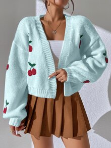 Autumina Women's Cherry Pattern Casual Versatile Daily Wear Cardigan - Blue - View 6